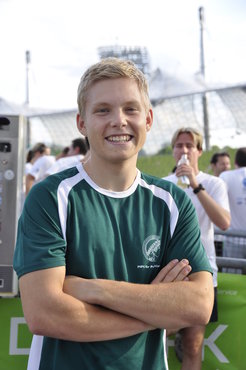 Moritz Kirchner nach den 6,4 Kilometern B2Run Firmenlauf im Münchner Olympiastadion.